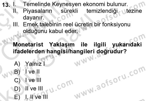 Makro İktisat Dersi 2024 - 2025 Yılı Yaz Okulu Sınav Soruları 13. Soru