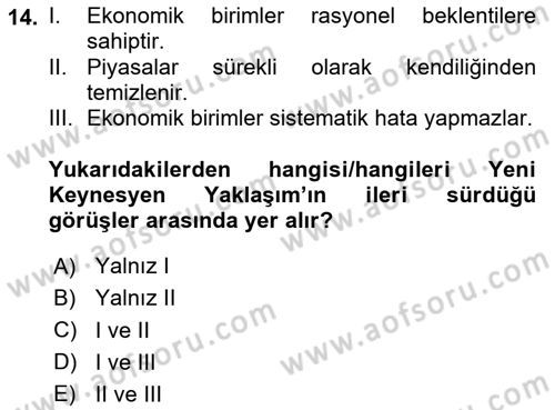 Makro İktisat Dersi 2024 - 2025 Yılı Yaz Okulu Sınav Soruları 14. Soru