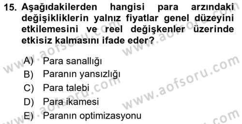 Makro İktisat Dersi 2024 - 2025 Yılı Yaz Okulu Sınav Soruları 15. Soru