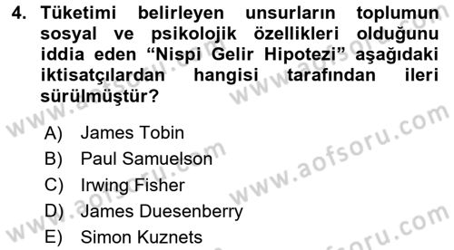 Makro İktisat Dersi 2024 - 2025 Yılı Yaz Okulu Sınav Soruları 4. Soru