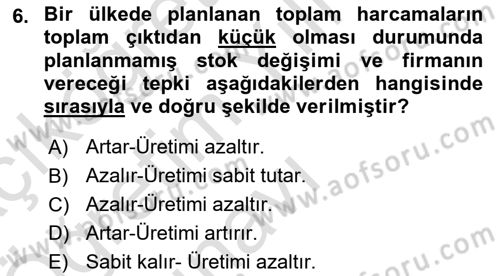 Makro İktisat Dersi 2024 - 2025 Yılı Yaz Okulu Sınav Soruları 6. Soru