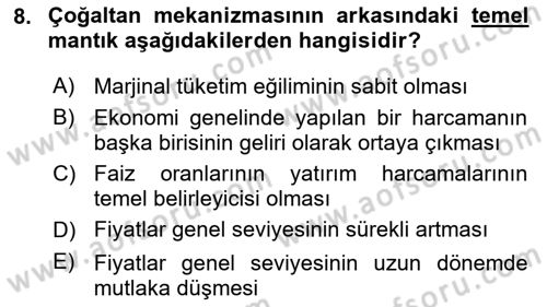 Makro İktisat Dersi 2024 - 2025 Yılı Yaz Okulu Sınav Soruları 8. Soru