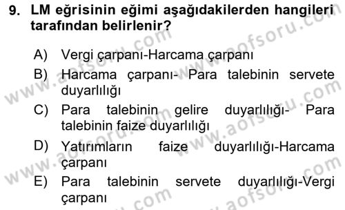 Makro İktisat Dersi 2024 - 2025 Yılı Yaz Okulu Sınav Soruları 9. Soru