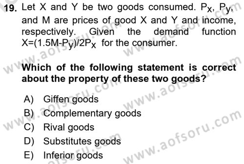 Microeconomic Theory Dersi 2022 - 2023 Yılı (Vize) Ara Sınav Soruları 19. Soru