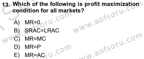 Microeconomic Theory Dersi 2022 - 2023 Yılı (Final) Dönem Sonu Sınav Soruları 13. Soru