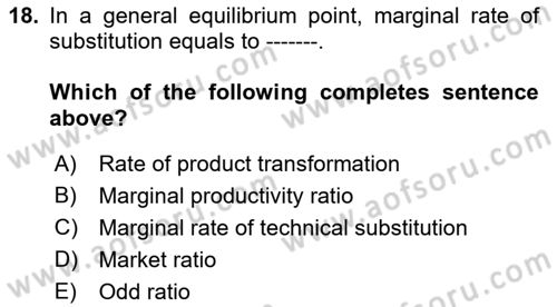 Microeconomic Theory Dersi 2022 - 2023 Yılı (Final) Dönem Sonu Sınav Soruları 18. Soru