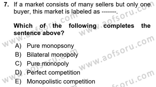 Microeconomic Theory Dersi 2022 - 2023 Yılı (Final) Dönem Sonu Sınav Soruları 7. Soru