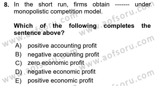 Microeconomic Theory Dersi 2022 - 2023 Yılı (Final) Dönem Sonu Sınav Soruları 8. Soru