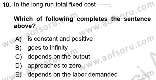 Microeconomic Theory Dersi 2022 - 2023 Yılı Yaz Okulu Sınav Soruları 10. Soru