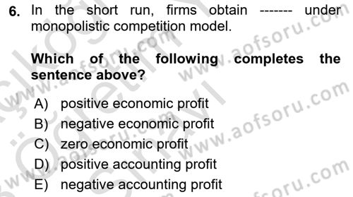 Microeconomic Theory Dersi 2022 - 2023 Yılı Yaz Okulu Sınav Soruları 6. Soru