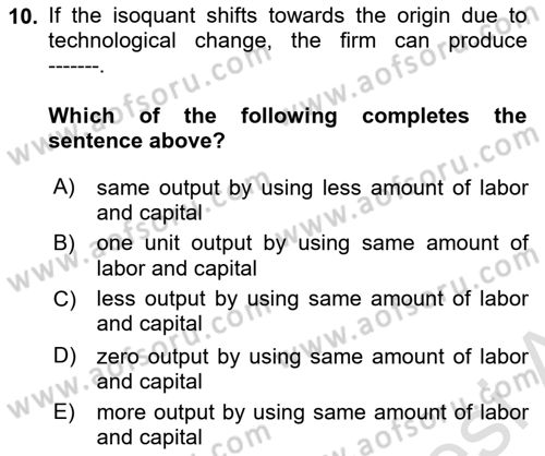 Microeconomic Theory Dersi 2023 - 2024 Yılı (Vize) Ara Sınavı 10. Soru