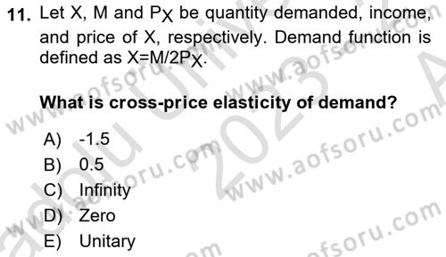 Microeconomic Theory Dersi 2023 - 2024 Yılı (Vize) Ara Sınavı 11. Soru