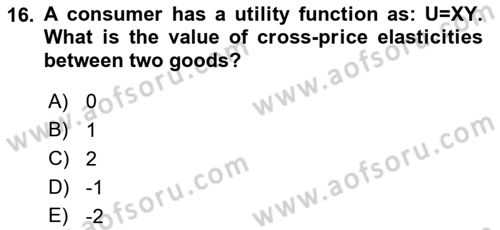 Microeconomic Theory Dersi 2023 - 2024 Yılı (Vize) Ara Sınavı 16. Soru