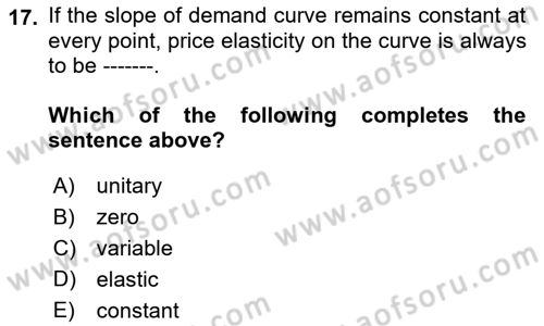 Microeconomic Theory Dersi 2023 - 2024 Yılı (Vize) Ara Sınavı 17. Soru