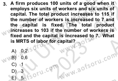 Microeconomic Theory Dersi 2023 - 2024 Yılı (Vize) Ara Sınavı 3. Soru