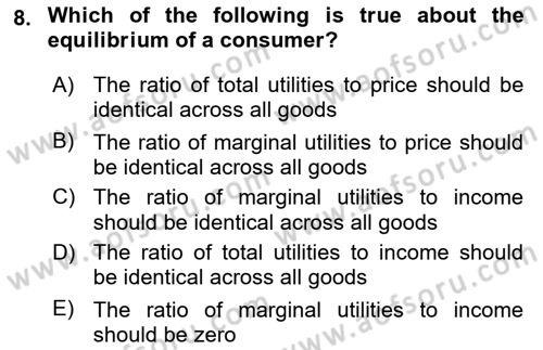 Microeconomic Theory Dersi Ara Sınavı Deneme Sınav Soruları 8. Soru