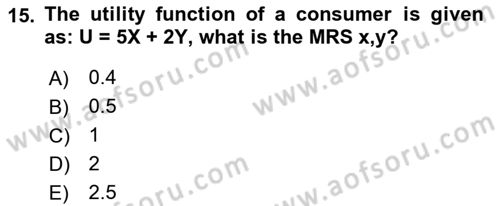 Microeconomic Theory Dersi 2023 - 2024 Yılı (Final) Dönem Sonu Sınav Soruları 15. Soru