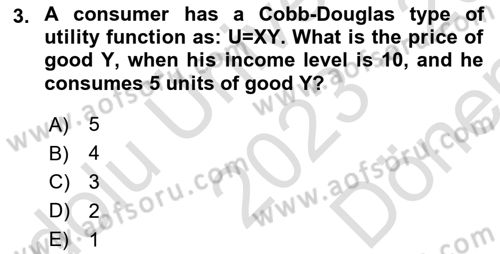 Microeconomic Theory Dersi 2023 - 2024 Yılı (Final) Dönem Sonu Sınav Soruları 3. Soru