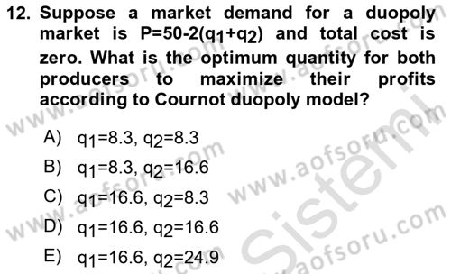Microeconomic Theory Dersi 2023 - 2024 Yılı Yaz Okulu Sınav Soruları 12. Soru