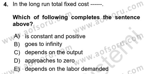 Microeconomic Theory Dersi 2023 - 2024 Yılı Yaz Okulu Sınavı 4. Soru