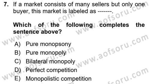 Microeconomic Theory Dersi 2023 - 2024 Yılı Yaz Okulu Sınav Soruları 7. Soru