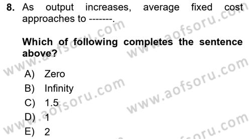 Microeconomic Theory Dersi 2023 - 2024 Yılı Yaz Okulu Sınav Soruları 8. Soru