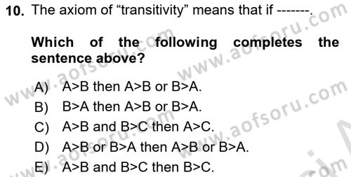 Microeconomic Theory Dersi Ara Sınavı Deneme Sınav Soruları 10. Soru