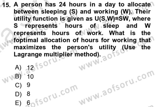 Microeconomic Theory Dersi 2024 - 2025 Yılı (Vize) Ara Sınav Soruları 15. Soru