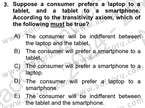 Microeconomic Theory Dersi 2024 - 2025 Yılı (Vize) Ara Sınav Soruları 3. Soru