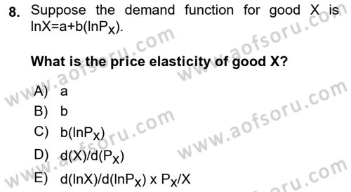 Microeconomic Theory Dersi Ara Sınavı Deneme Sınav Soruları 8. Soru