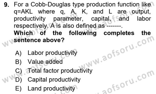 Microeconomic Theory Dersi Ara Sınavı Deneme Sınav Soruları 9. Soru