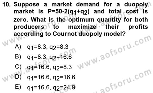 Microeconomic Theory Dersi 2024 - 2025 Yılı (Final) Dönem Sonu Sınav Soruları 10. Soru