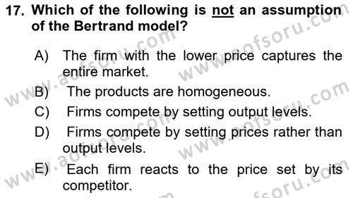 Microeconomic Theory Dersi 2024 - 2025 Yılı (Final) Dönem Sonu Sınav Soruları 17. Soru
