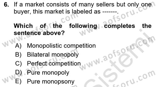 Microeconomic Theory Dersi 2024 - 2025 Yılı (Final) Dönem Sonu Sınav Soruları 6. Soru