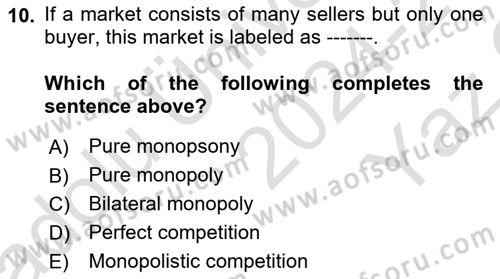 Microeconomic Theory Dersi 2024 - 2025 Yılı Yaz Okulu Sınav Soruları 10. Soru