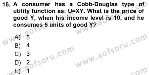 Microeconomic Theory Dersi 2024 - 2025 Yılı Yaz Okulu Sınav Soruları 16. Soru