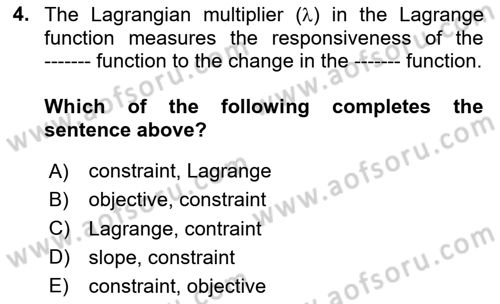 Microeconomic Theory Dersi 2024 - 2025 Yılı Yaz Okulu Sınav Soruları 4. Soru