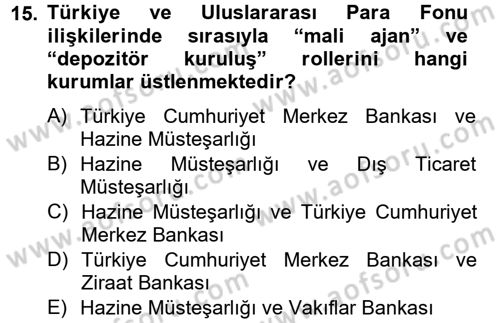 Uluslararası Ekonomik Kuruluşlar Dersi 2012 - 2013 Yılı (Vize) Ara Sınav Soruları 15. Soru