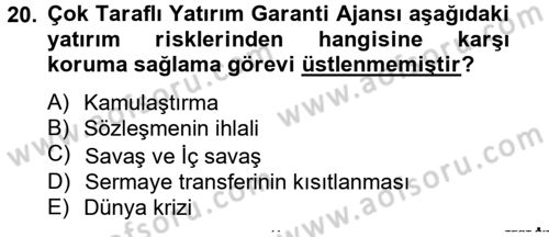 Uluslararası Ekonomik Kuruluşlar Dersi 2012 - 2013 Yılı (Vize) Ara Sınav Soruları 20. Soru