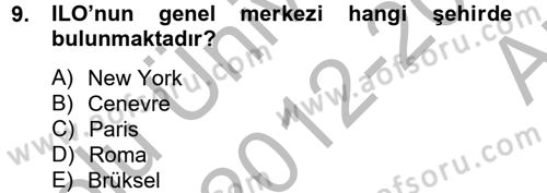 Uluslararası Ekonomik Kuruluşlar Dersi 2012 - 2013 Yılı (Vize) Ara Sınav Soruları 9. Soru