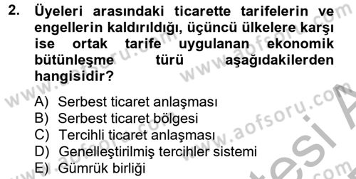 Uluslararası Ekonomik Kuruluşlar Dersi 2012 - 2013 Yılı (Final) Dönem Sonu Sınav Soruları 2. Soru