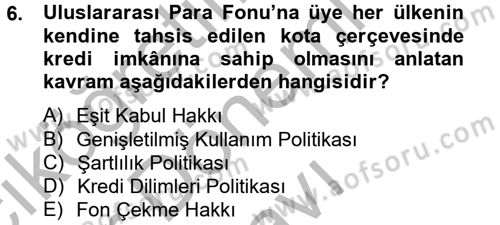 Uluslararası Ekonomik Kuruluşlar Dersi 2012 - 2013 Yılı (Final) Dönem Sonu Sınav Soruları 6. Soru