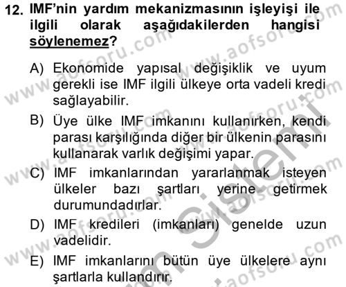 Uluslararası Ekonomik Kuruluşlar Dersi 2013 - 2014 Yılı (Vize) Ara Sınav Soruları 12. Soru