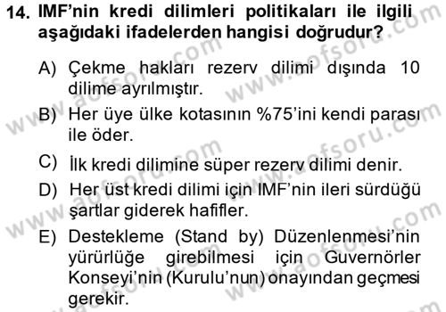 Uluslararası Ekonomik Kuruluşlar Dersi 2013 - 2014 Yılı (Vize) Ara Sınav Soruları 14. Soru