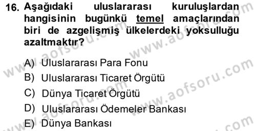 Uluslararası Ekonomik Kuruluşlar Dersi 2013 - 2014 Yılı (Vize) Ara Sınav Soruları 16. Soru