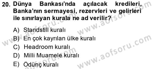 Uluslararası Ekonomik Kuruluşlar Dersi 2013 - 2014 Yılı (Vize) Ara Sınav Soruları 20. Soru