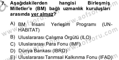 Uluslararası Ekonomik Kuruluşlar Dersi 2013 - 2014 Yılı (Vize) Ara Sınav Soruları 7. Soru