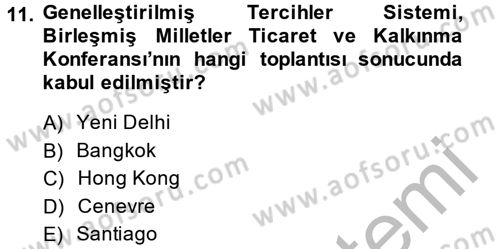 Uluslararası Ekonomik Kuruluşlar Dersi 2013 - 2014 Yılı (Final) Dönem Sonu Sınav Soruları 11. Soru