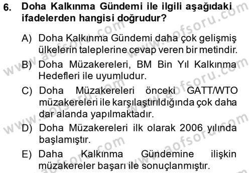 Uluslararası Ekonomik Kuruluşlar Dersi 2013 - 2014 Yılı (Final) Dönem Sonu Sınav Soruları 6. Soru