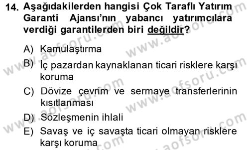 Uluslararası Ekonomik Kuruluşlar Dersi 2014 - 2015 Yılı (Vize) Ara Sınav Soruları 14. Soru